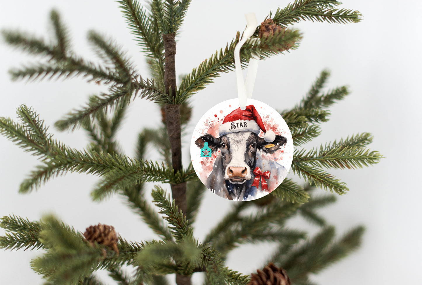 Christmas Cow Star Ornament, Cow Series Ornament, Star Ear tag, Cow Lovers