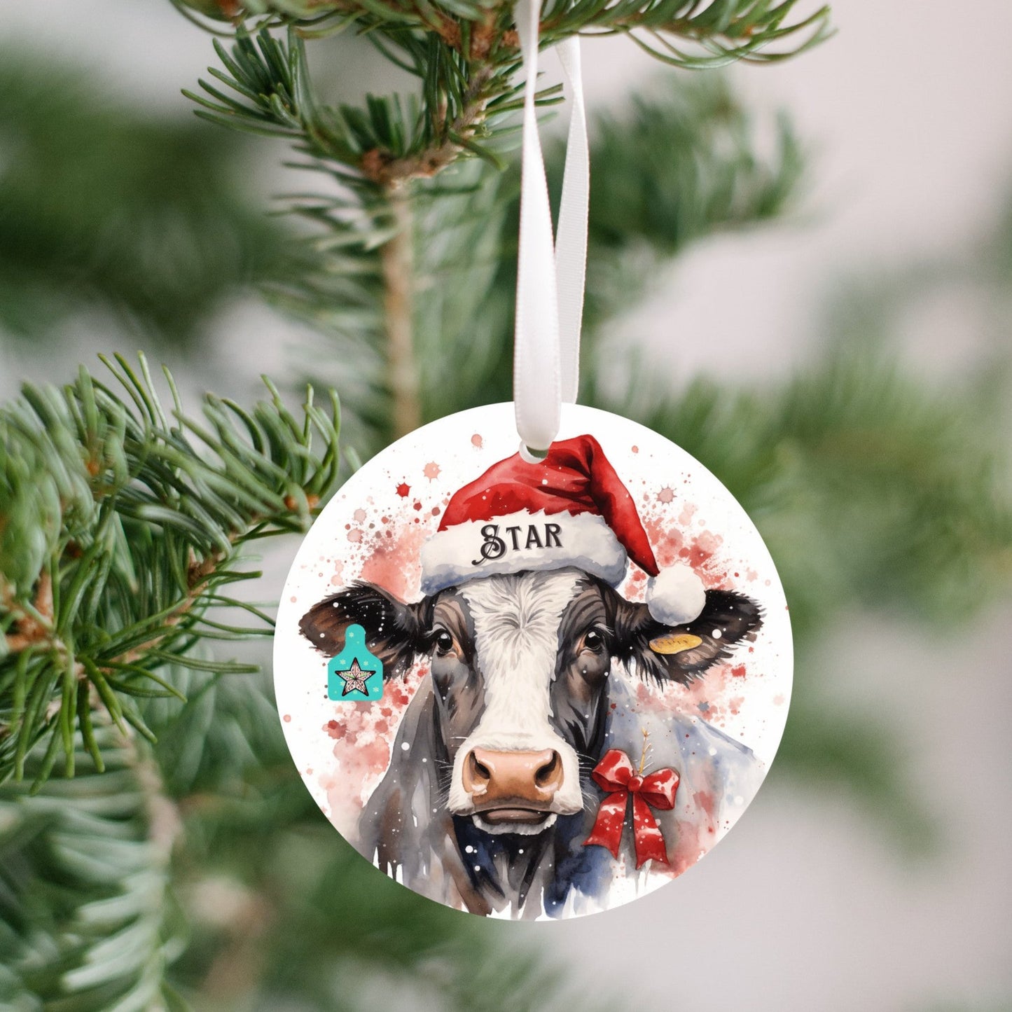 Christmas Cow Star Ornament, Cow Series Ornament, Star Ear tag, Cow Lovers