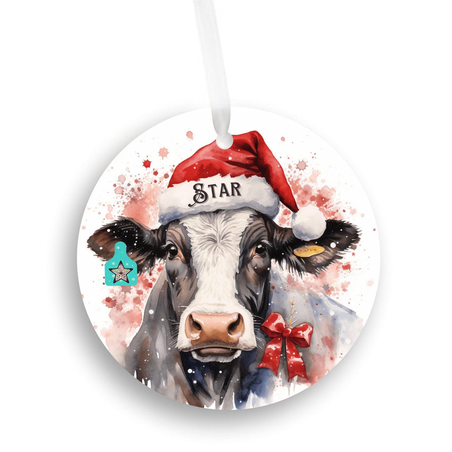 Christmas Cow Star Ornament, Cow Series Ornament, Star Ear tag, Cow Lovers