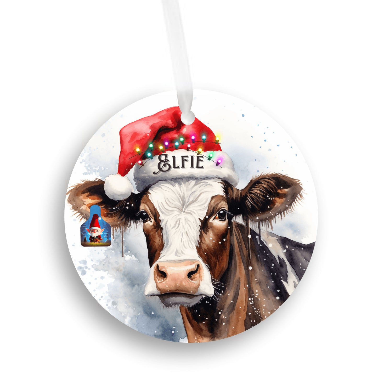 Christmas Cow Elfie Ornament, Cow Series Ornament, Elfie Cow with Eartag