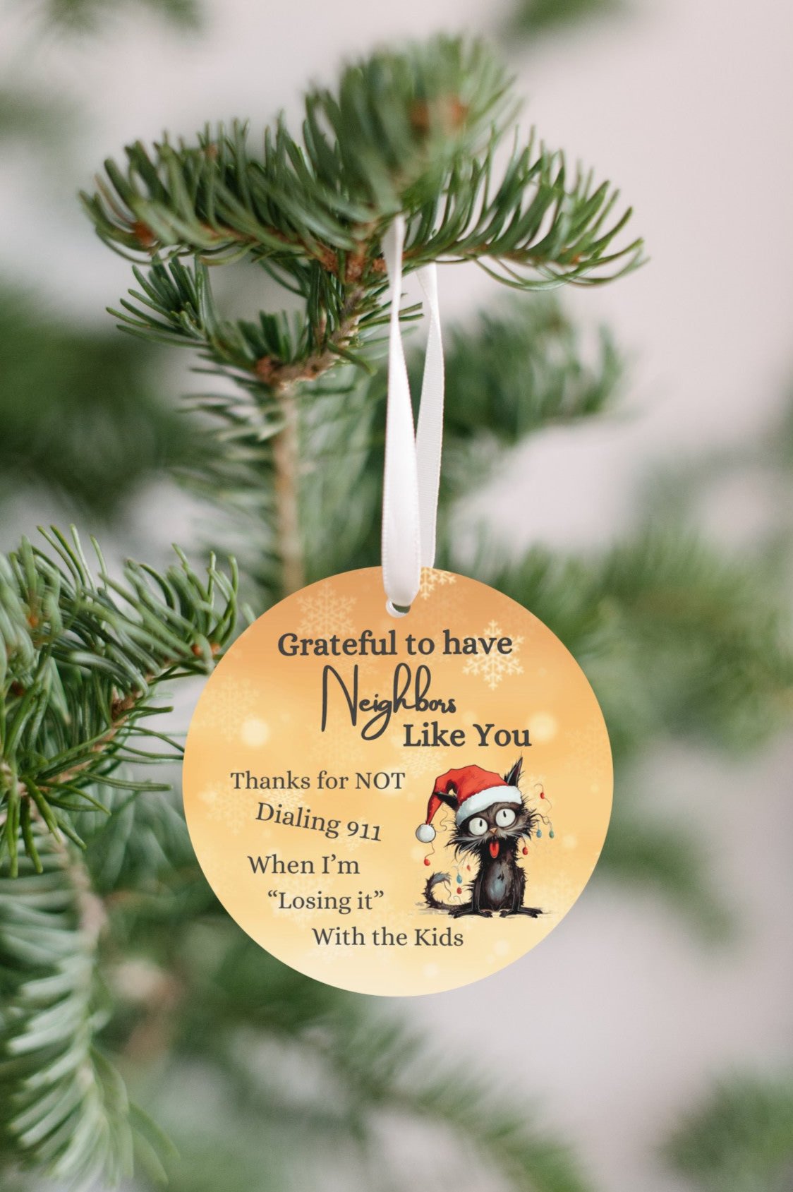 Great Neighbor Christmas Ornament, Thanks for not Calling 911, Humorous Cat Ornament, Neighbor Christmas Gift