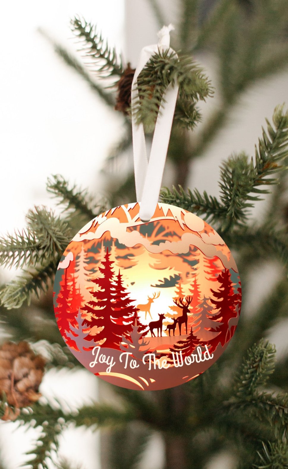 3D Christmas Ornament, Beautiful Red colors, Joy to the World, Family Keepsake Gift