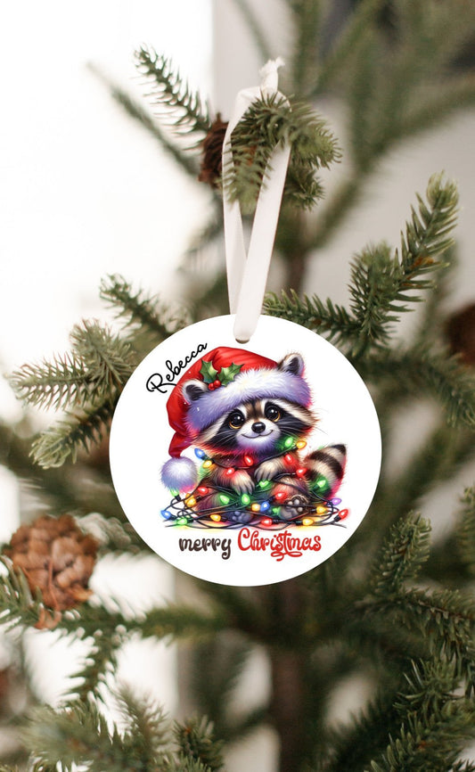 Personalized Christmas Raccoon Ornament, Grandkids, Niece, Nephew, So Cute