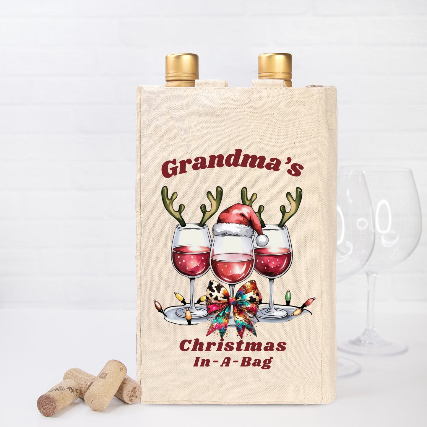 Personalized Canvas Double Wine Tote Bag, Christmas In-A-Bag, Mom, Friend, Grandma, Co-Worker, Special Gift, Humorous