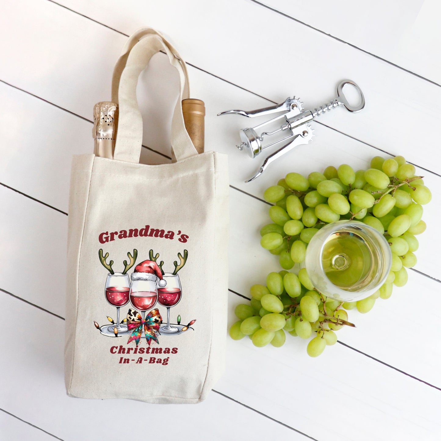 Personalized Canvas Double Wine Tote Bag, Christmas In-A-Bag, Mom, Friend, Grandma, Co-Worker, Special Gift, Humorous
