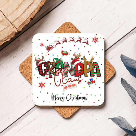 Grandpa Clause Coaster, Christmas Coaster, Special Gift for Grandpa, Gramps, Coffee coaster with patterned Lettering, pairs with Grandpa Clause Mug