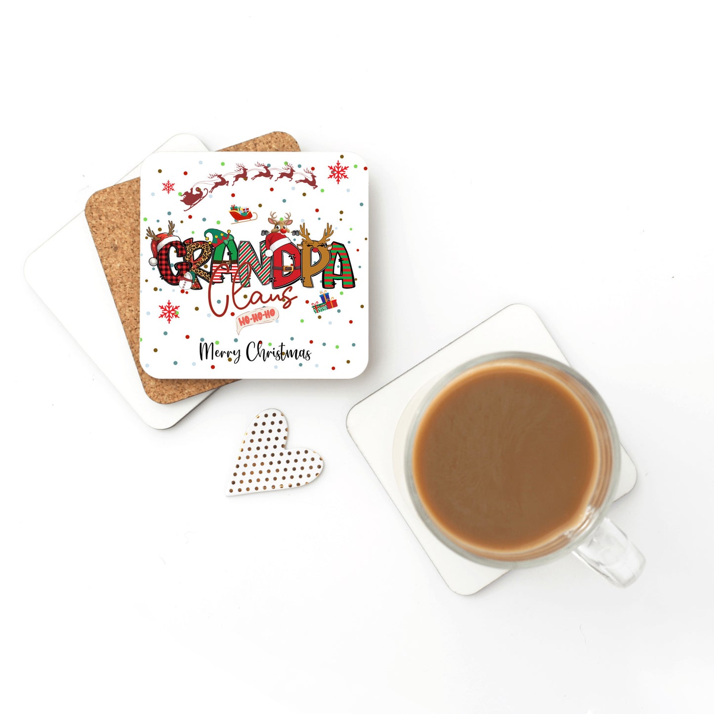 Grandpa Clause Coaster, Christmas Coaster, Special Gift for Grandpa, Gramps, Coffee coaster with patterned Lettering, pairs with Grandpa Clause Mug