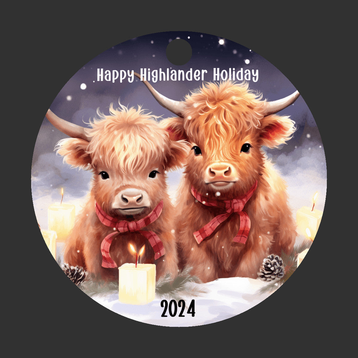 Happy Highlander Holidays Christmas Ornament, Baby Highland Cow Lovers, Highland Cow Decor, Rustic Farm Ornament