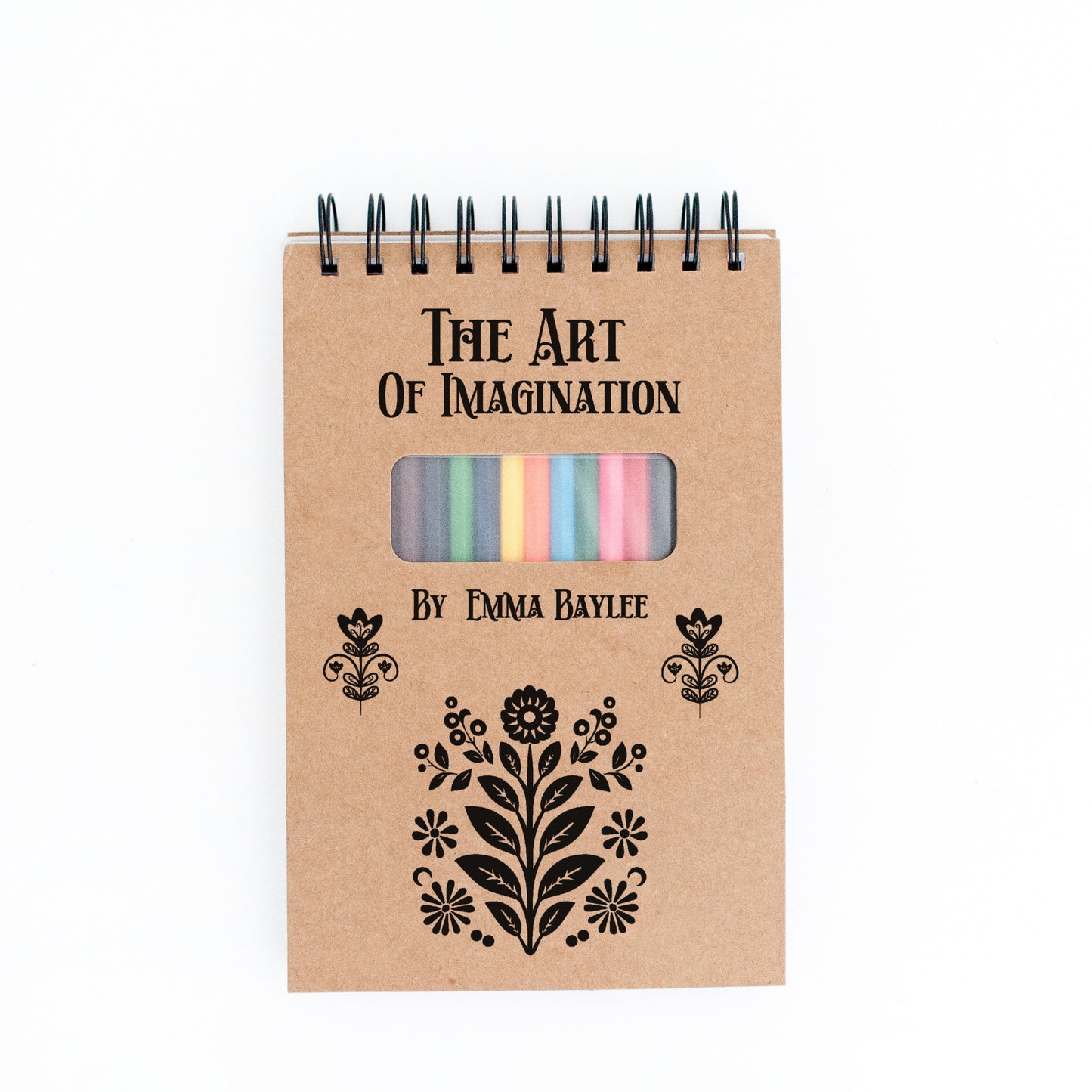 Personalized Sketch Pad for Kids, teens and aspiring and young artists, Sketch Pad with name and cute Folk Art design, colored pencils included