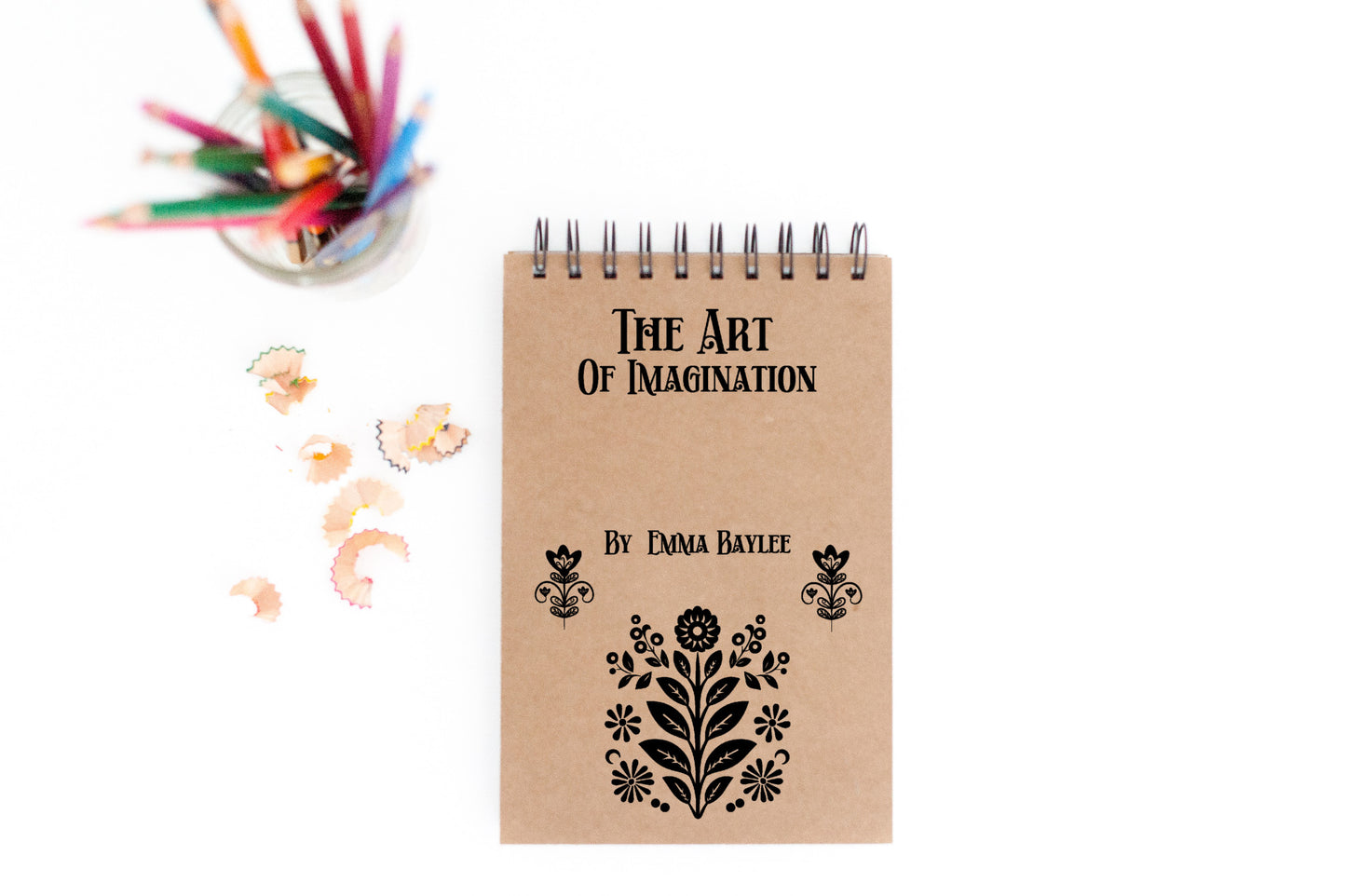 Personalized Sketch Pad for Kids, teens and aspiring and young artists, Sketch Pad with name and cute Folk Art design, colored pencils included