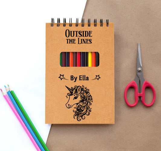 Personalized Sketch Pad for Kids, teens and aspiring and young artists, Sketch Pad with name and cute Unicorn design, colored pencils included