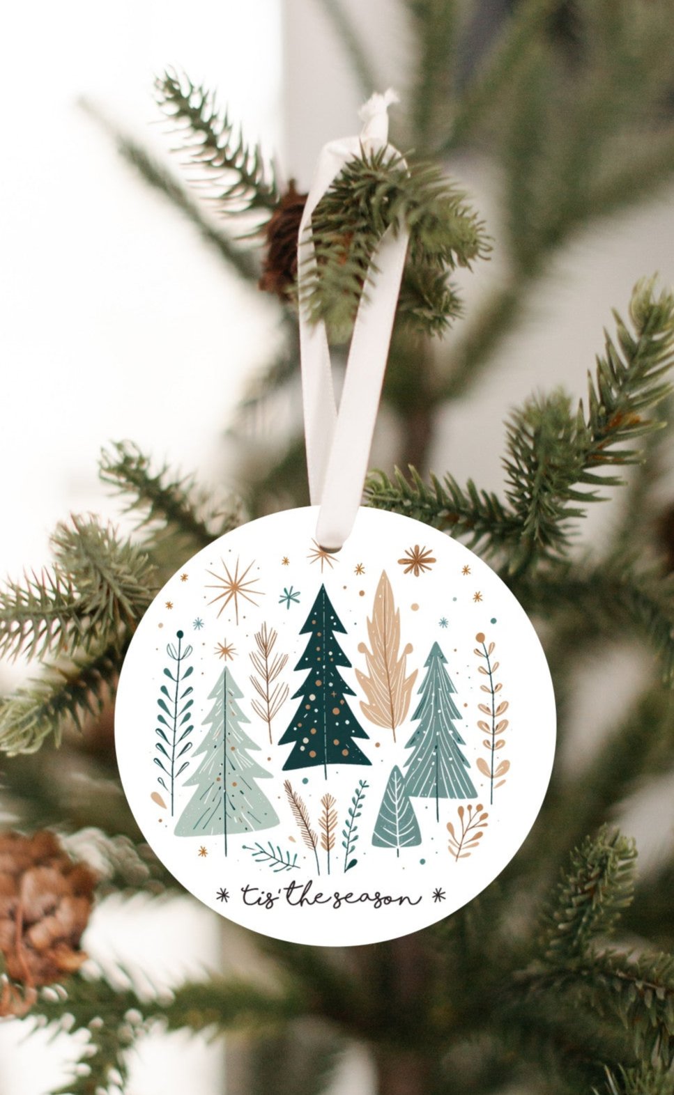 Tis the Season Tree Christmas Ornament, Simplistic Trees and foliage, beautiful addition to an ornament collection, Gift for family, neighbor, Co-worker