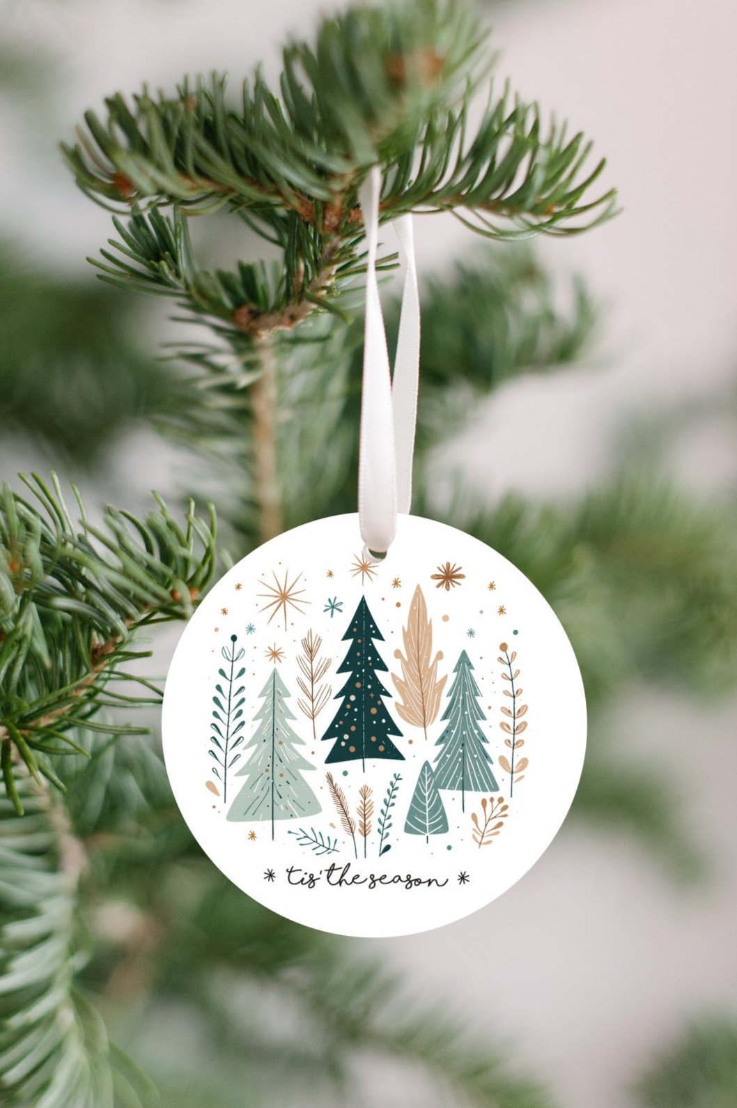 Tis the Season Tree Christmas Ornament, Simplistic Trees and foliage, beautiful addition to an ornament collection, Gift for family, neighbor, Co-worker