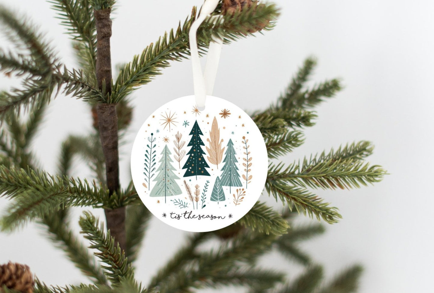 Tis the Season Tree Christmas Ornament, Simplistic Trees and foliage, beautiful addition to an ornament collection, Gift for family, neighbor, Co-worker