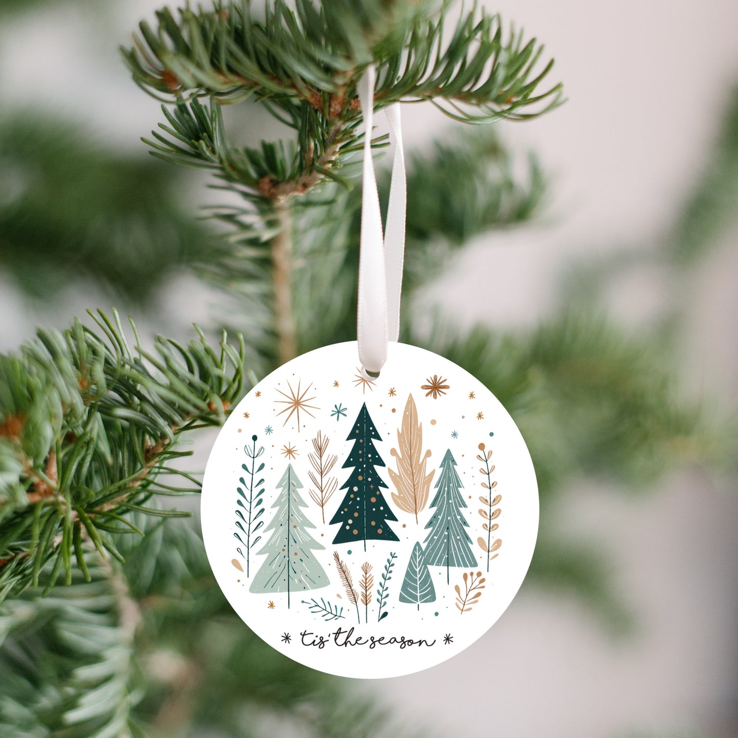 Tis the Season Tree Christmas Ornament, Simplistic Trees and foliage, beautiful addition to an ornament collection, Gift for family, neighbor, Co-worker