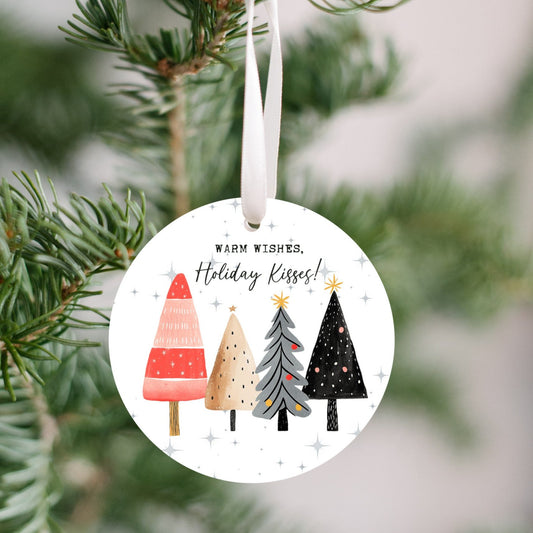 Warm Wishes & Holiday Kisses, Tree Christmas Ornament, Simplistic Trees and foliage, beautiful addition to an ornament collection, Gift for family, neighbor, Co-worker