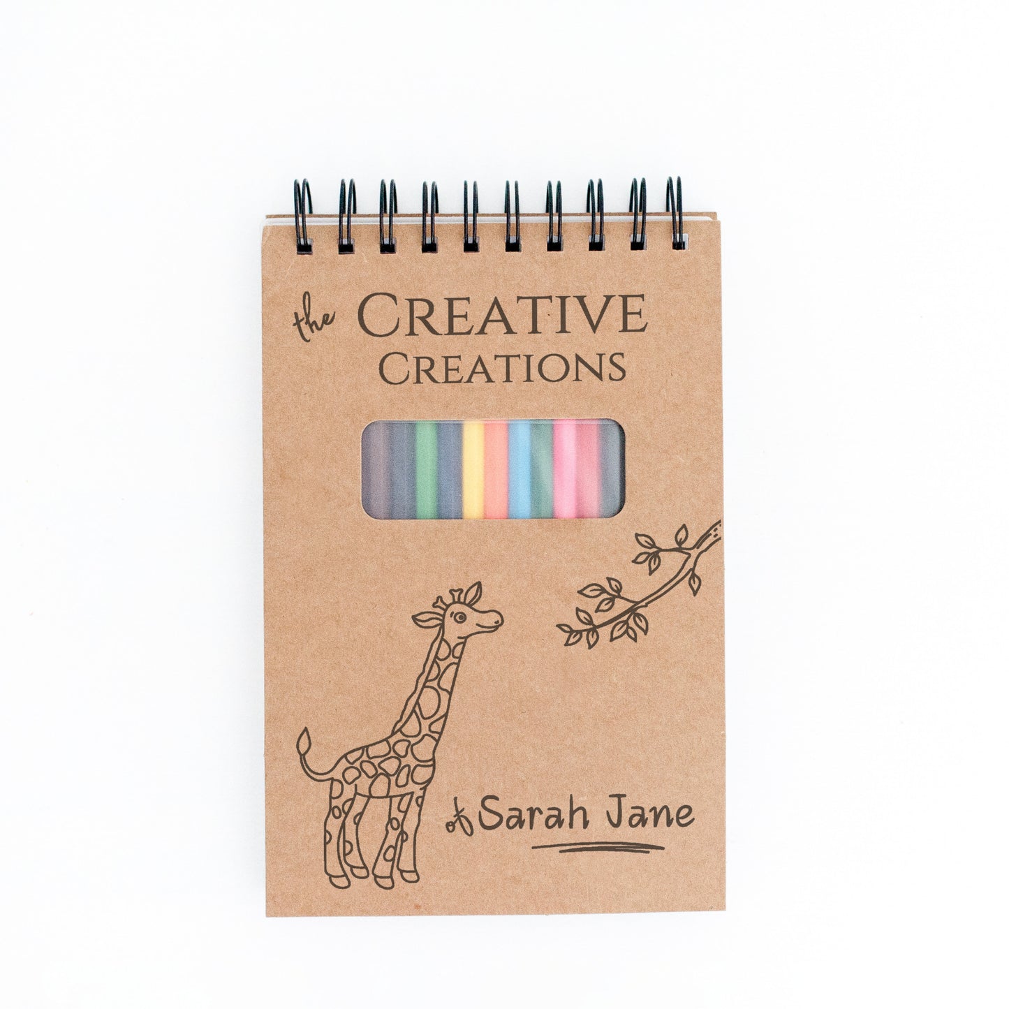 Personalized Sketch Pad for Kids, teens and aspiring and young artists, Sketchbook with name and cute Art design, colored pencils included, Art Journal