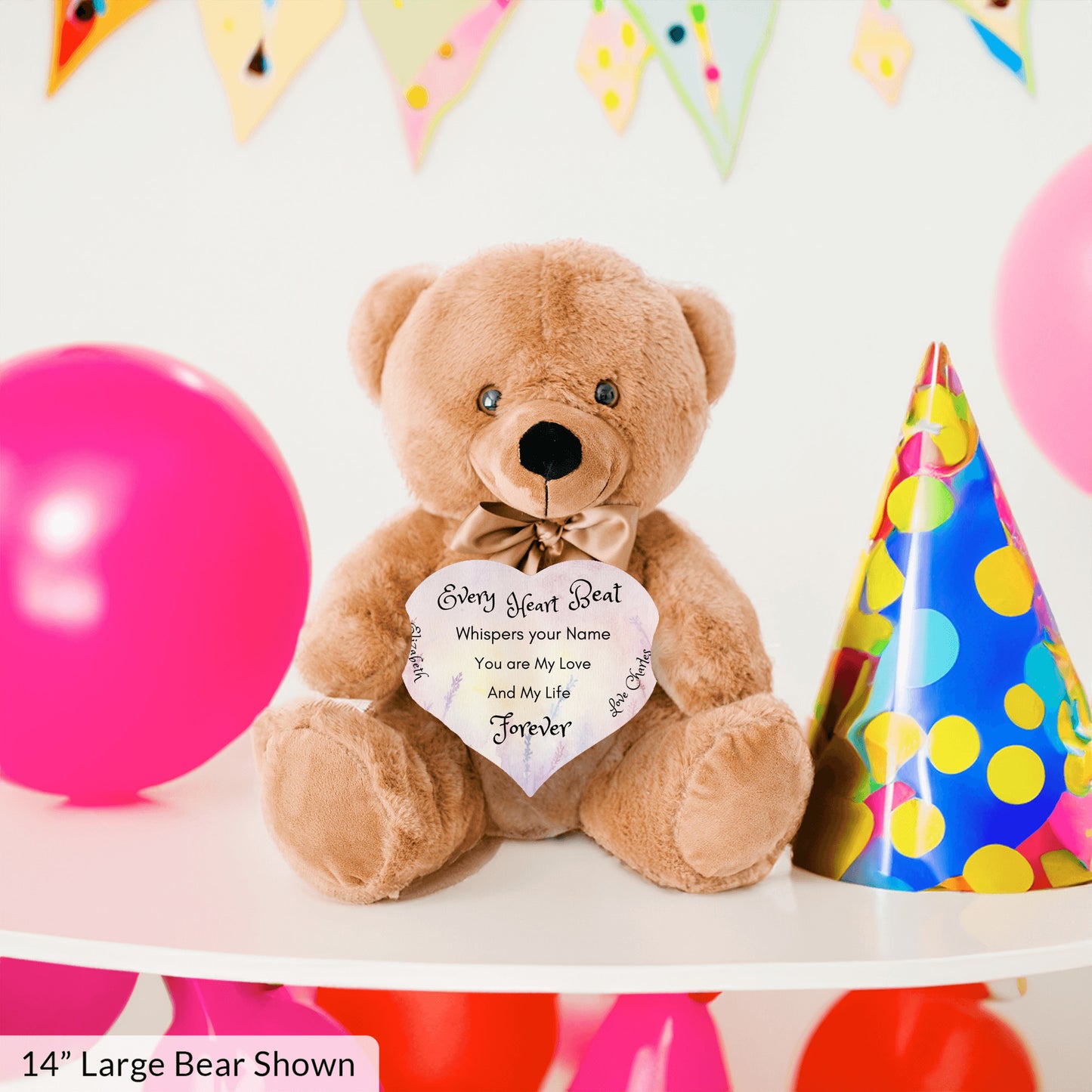 Soft Personalized Teddy Bear Plush and huggable and a 6" heart sign with a special message, perfect romantic gift, Anniversary, Birthday, Valentine