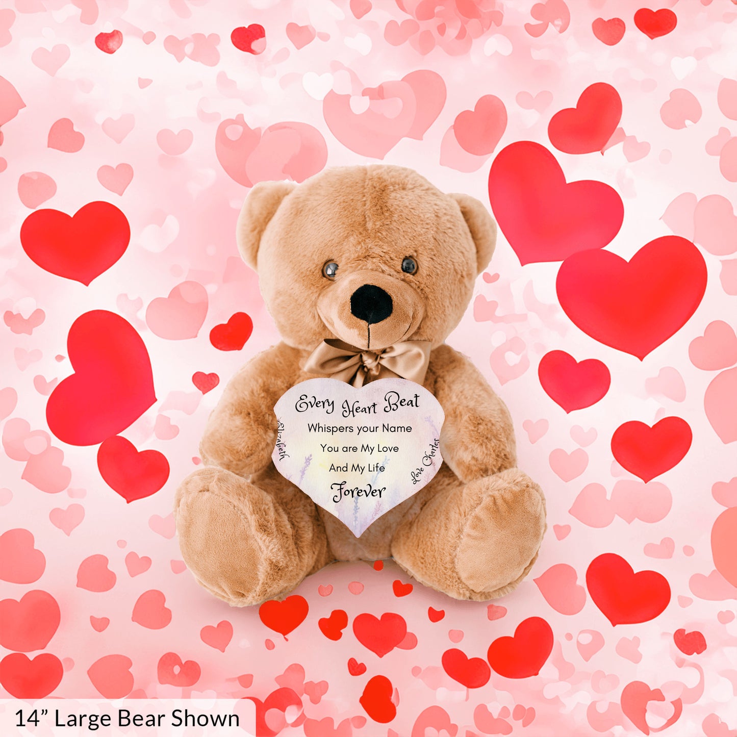 Soft Personalized Teddy Bear Plush and huggable and a 6" heart sign with a special message, perfect romantic gift, Anniversary, Birthday, Valentine