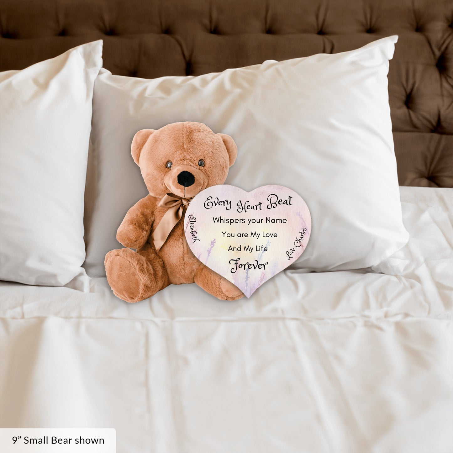 Soft Personalized Teddy Bear Plush and huggable and a 6" heart sign with a special message, perfect romantic gift, Anniversary, Birthday, Valentine