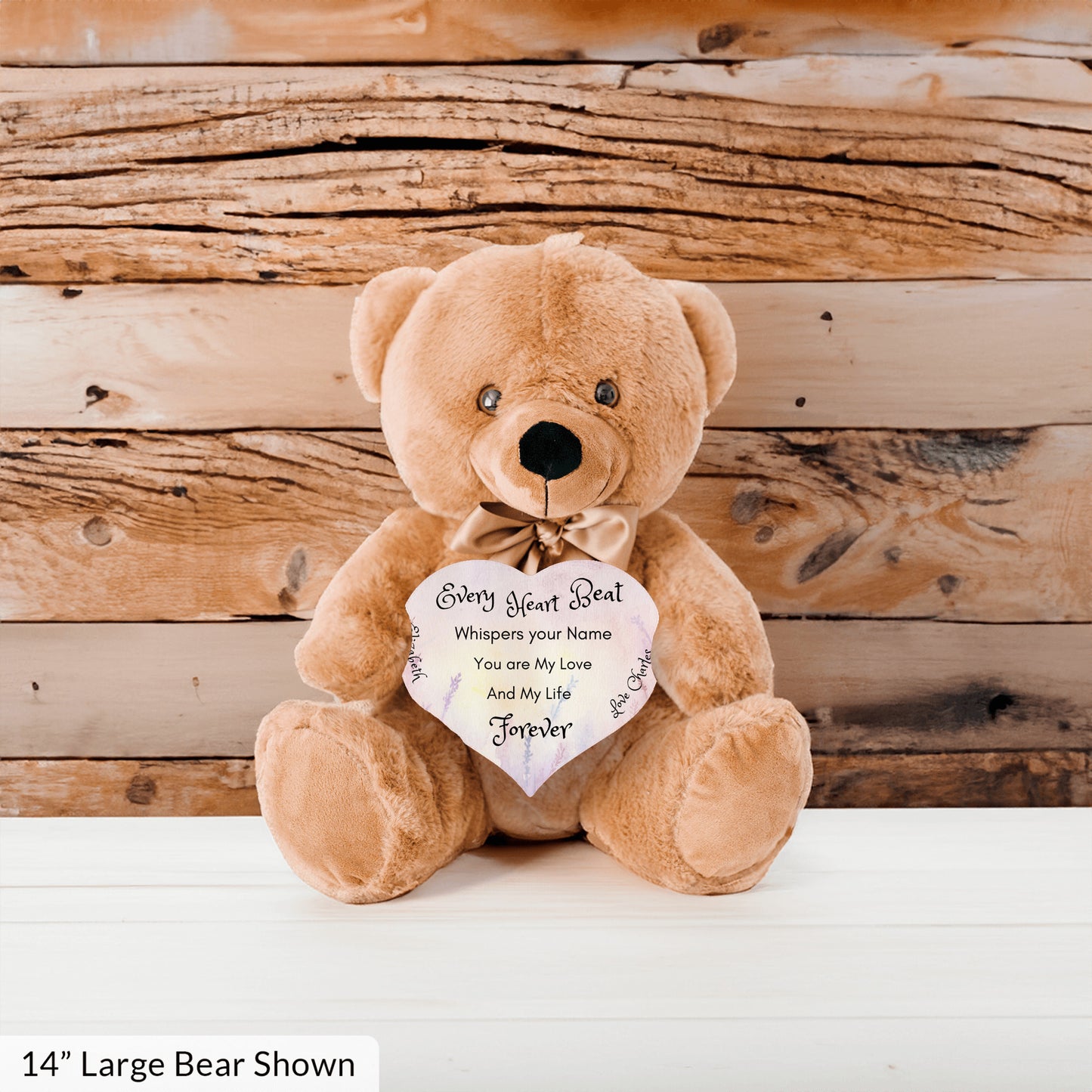 Soft Personalized Teddy Bear Plush and huggable and a 6" heart sign with a special message, perfect romantic gift, Anniversary, Birthday, Valentine