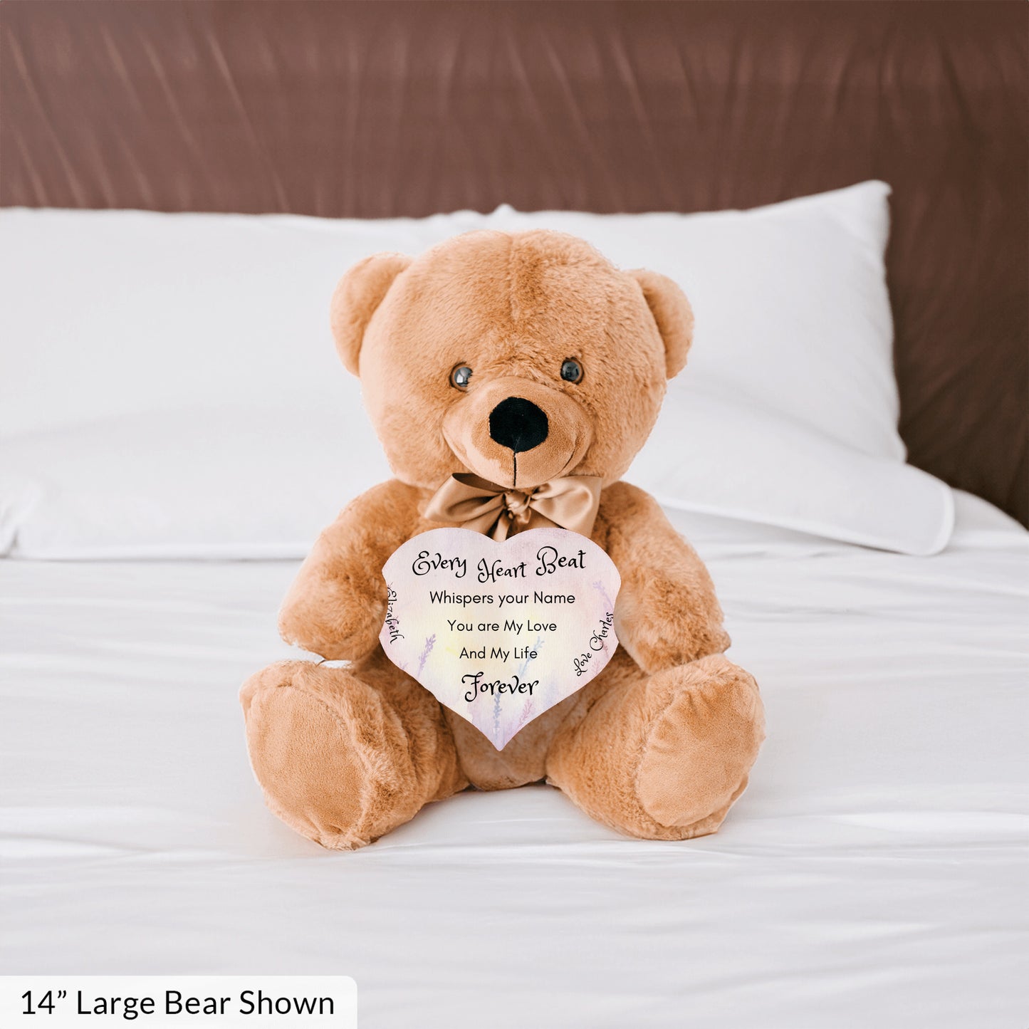 Soft Personalized Teddy Bear Plush and huggable and a 6" heart sign with a special message, perfect romantic gift, Anniversary, Birthday, Valentine