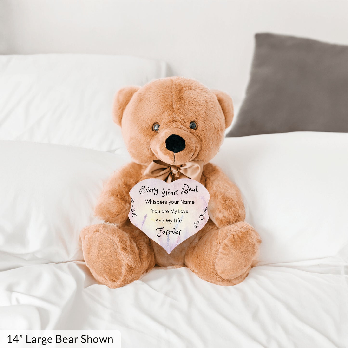 Soft Personalized Teddy Bear Plush and huggable and a 6" heart sign with a special message, perfect romantic gift, Anniversary, Birthday, Valentine