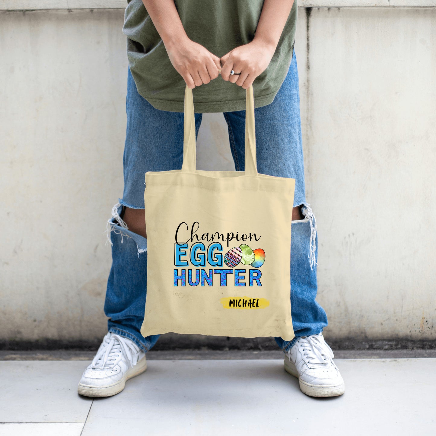 Personalized Easter Tote for the Champion Egg hunter, Egg Hunting Basket, Kids Easter, boy or girl gift